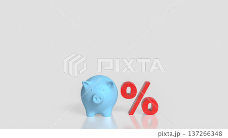 Blue Piggy Bank and Red Percent Symbol Concept 3d Render. 137266348