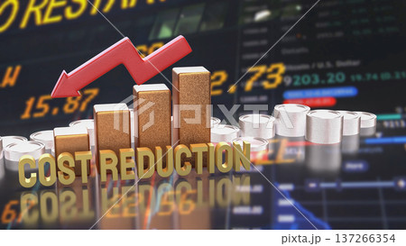 Cost Reduction Strategy with Financial Chart and Arrow 3d render. Cost Reduction Strategy with Financial Chart and Arrow 3d render. 137266354