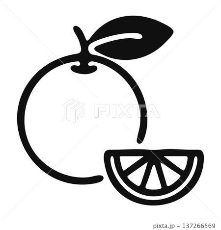 Outline Icon of an Orange with a Slice and Leaf Outline Icon of an Orange with a Slice and Leaf 137266569