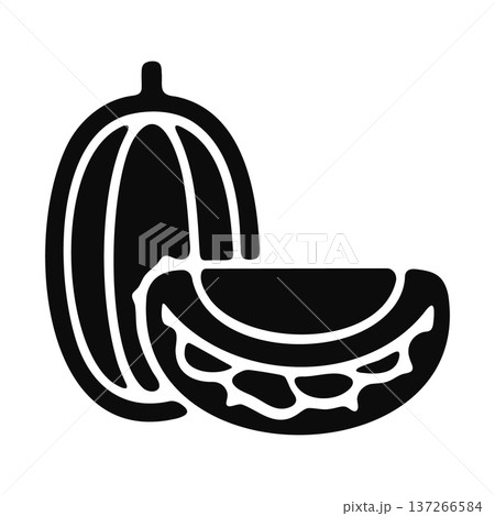 Black Icon and Slice of Watermelon on White Background Black Icon and Slice of Watermelon on White Background 137266584
