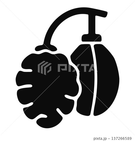 Coffee Beans Icon with Curved Stem, Black and White Coffee Beans Icon with Curved Stem, Black and White 137266589
