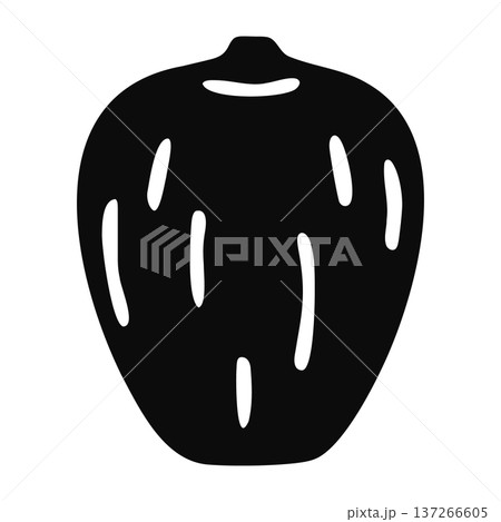 Simple black silhouette of a gourd or squash with vertical lines, isolated on white 137266605