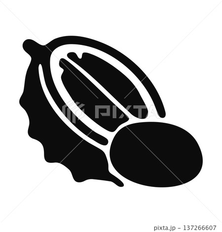 Black silhouette illustration of a halved fruit, possibly a passion fruit, with a whole fruit 137266607