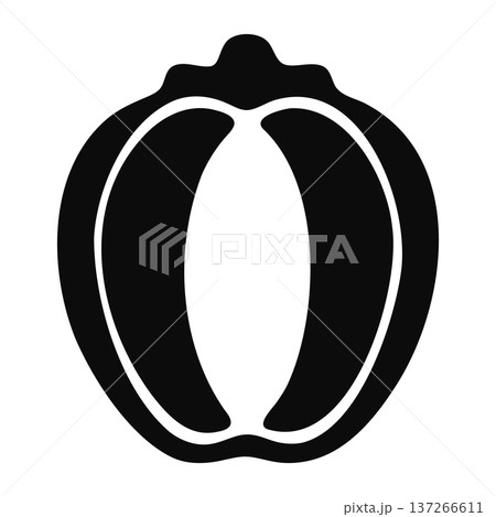Stylized black silhouette of a halved fruit, like a peach or apricot, with a visible pit 137266611