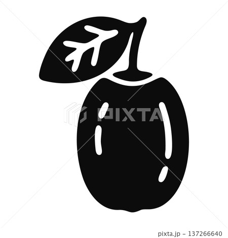 Black silhouette icon of a plum with a leaf, isolated on white background Black silhouette icon of a plum with a leaf, isolated on white background 137266640