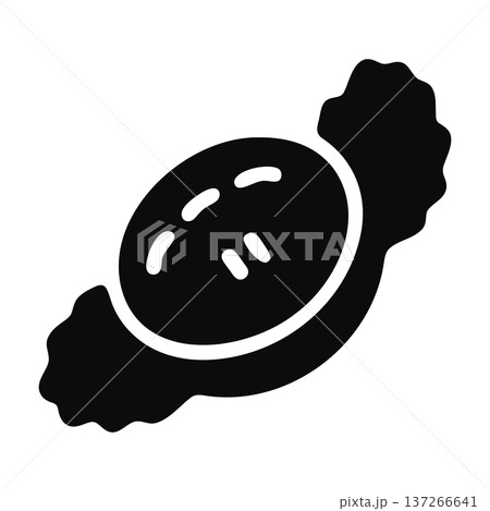 Black silhouette icon of a wrapped candy, isolated on white background 137266641