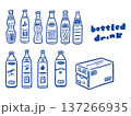 段ボールといろいろな飲料のペットボトル　線画イラストセット 137266935