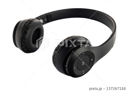 Black wireless over-ear headphones with control buttons Black wireless over-ear headphones with control buttons 137267188