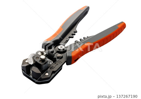 Wire Stripping Tool with Orange and Gray Handles Isolated on White Background Wire Stripping Tool with Orange and Gray Handles Isolated on White Background 137267190