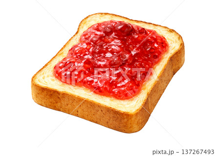 いちごジャムトースト 水彩イラスト 食パン素材 シンプル 朝食イメージ 137267493