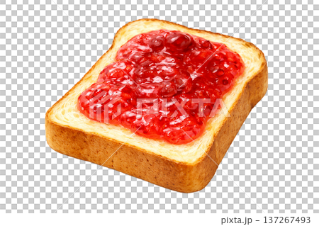いちごジャムトースト 水彩イラスト 食パン素材 シンプル 朝食イメージ 137267493