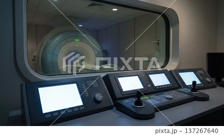 MRI Control Room with Observation Window and Console Panels, No People Present MRI Control Room with Observation Window and Console Panels, No People Present 137267640
