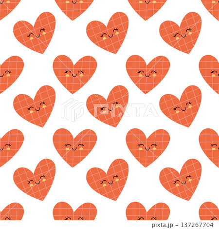 Seamless Cute Orange Heart Pattern with Smiling Faces in Kawaii Style Seamless Cute Orange Heart Pattern with Smiling Faces in Kawaii Style 137267704