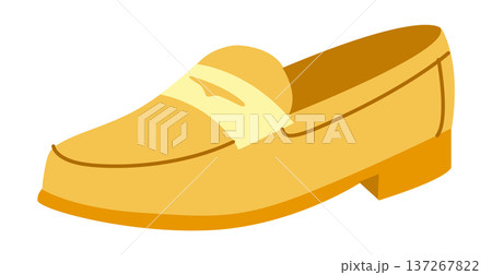 Yellow loafer shoe women flat. Strap front casual footwear summer outfit cheerful feminine wardrobe. Technical fashion  137267822