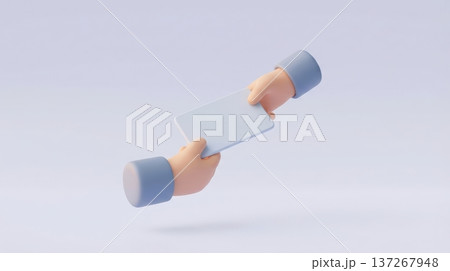 Minimal 3D Illustration of Hands Passing a Rectangular Object 137267948