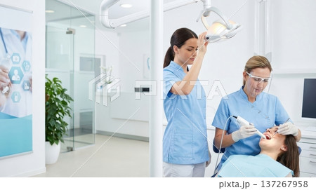 Dental Professionals Scanning Patient's Teeth in Modern Clinic 137267958