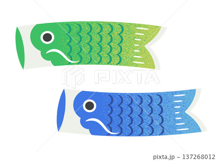 シンプルかわいい鯉のぼり　青色と緑色 137268012