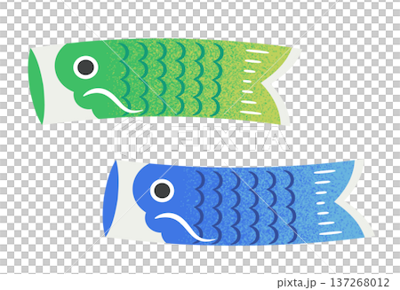 シンプルかわいい鯉のぼり　青色と緑色 137268012