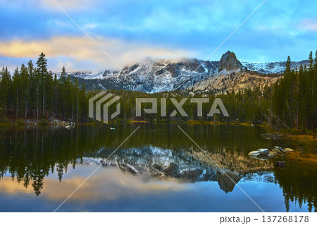 Mountain Peaks Snow Lake Reflection at Twin Falls Overlook Mammoth California 137268178