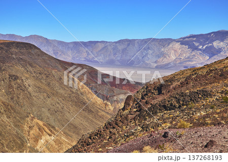 Death Valley Desert Mountain Landscape with Rugged Slopes and Distant Ranges Death Valley Desert Mountain Landscape with Rugged Slopes and Distant Ranges 137268193