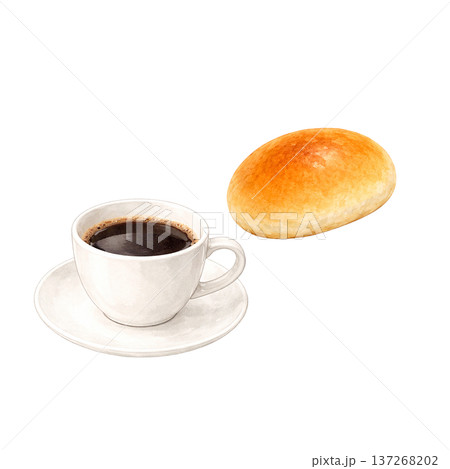 ーヒーとパンのセット 水彩イラスト 朝食 カフェメニュー ベーカリー素材 ーヒーとパンのセット 水彩イラスト 朝食 カフェメニュー ベーカリー素材 137268202