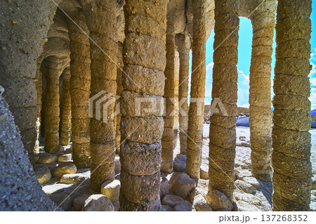Crowley Lake Stone Columns Natural Cave Formations and Bright Sky Eastern Sierra 137268352