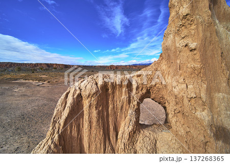 Cathedral Gorge State Park Arch Eroded Clay Cliffs and Desert Landscape Nevada Cathedral Gorge State Park Arch Eroded Clay Cliffs and Desert Landscape Nevada 137268365