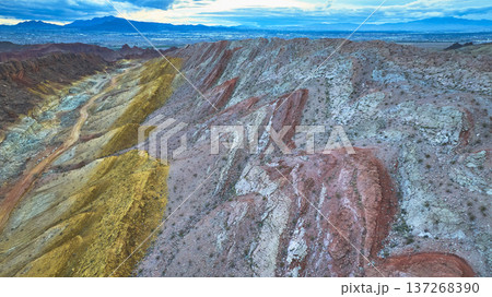 Aerial Lava Butte Colorful Desert Ridge and Las Vegas Landscape Nevada 137268390