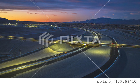 Aerial Highway Interchange Las Vegas Nevada Blue Hour Urban Cityscape Aerial Highway Interchange Las Vegas Nevada Blue Hour Urban Cityscape 137268410