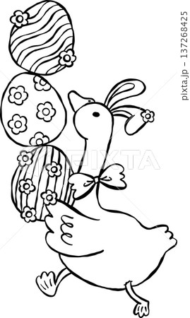 Easter Silly Goose Outline Carrying Easter Eggs Cartoon Hand Drawn Easter Silly Goose Outline Carrying Easter Eggs Cartoon Hand Drawn 137268425