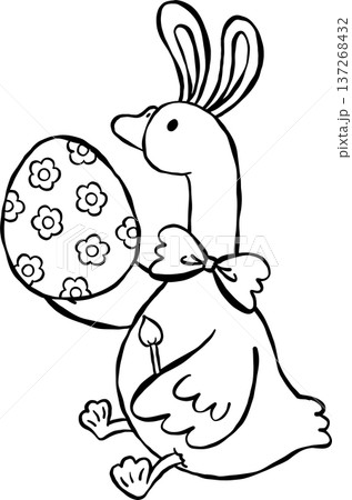 Cute Easter Silly Goose Outline Bunny Ears Painting Easter Egg Cartoon Hand Drawn Cute Easter Silly Goose Outline Bunny Ears Painting Easter Egg Cartoon Hand Drawn 137268432