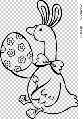 Cute Easter Silly Goose Outline Bunny Ears Painting Easter Egg Cartoon Hand Drawn Cute Easter Silly Goose Outline Bunny Ears Painting Easter Egg Cartoon Hand Drawn 137268432