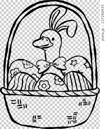 Cute Easter Silly Goose Outline Bunny Ears in Easter Egg Basket Cartoon Hand Drawn Cute Easter Silly Goose Outline Bunny Ears in Easter Egg Basket Cartoon Hand Drawn 137268435