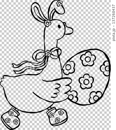 Cute Easter Silly Goose Outlinef Bunny Ears with Spring Easter Egg Cartoon Hand Drawn Cute Easter Silly Goose Outlinef Bunny Ears with Spring Easter Egg Cartoon Hand Drawn 137268437