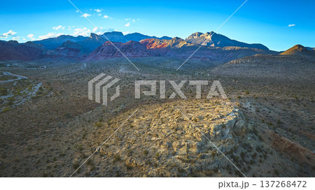 Aerial Red Rock Canyon Turtlehead Peak and Nevada Desert Landscape at Sunset 137268472