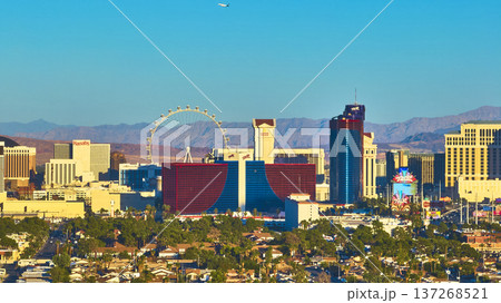 Aerial Las Vegas Strip Nevada High Roller and Hotels at Golden Hour Aerial Las Vegas Strip Nevada High Roller and Hotels at Golden Hour 137268521