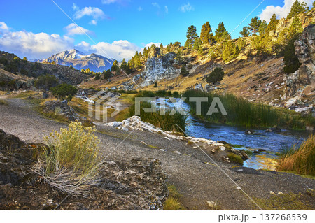 Hot Creek Geologic Site River Flowing Through Eastern Sierra Mountain Landscape Hot Creek Geologic Site River Flowing Through Eastern Sierra Mountain Landscape 137268539