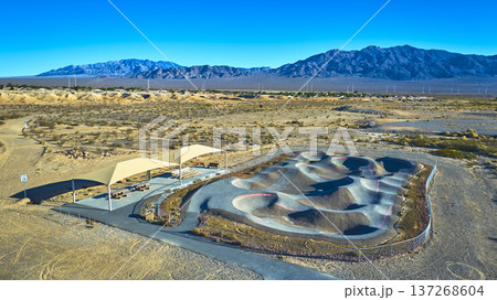 Aerial Bike Park and Desert Landscape with Mountain Views in Las Vegas Nevada 137268604