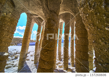 Crowley Lake Stone Columns Unique Geological Formation and Blue Sky Eastern Sierra 137268606