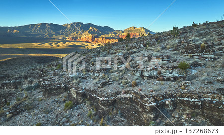 Aerial Golden Hour Desert Landscape Red Rock Canyon Mountains Nevada 137268673