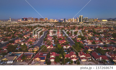 Aerial Las Vegas Strip Skyline Residential Neighborhoods Golden Hour Aerial Las Vegas Strip Skyline Residential Neighborhoods Golden Hour 137268674