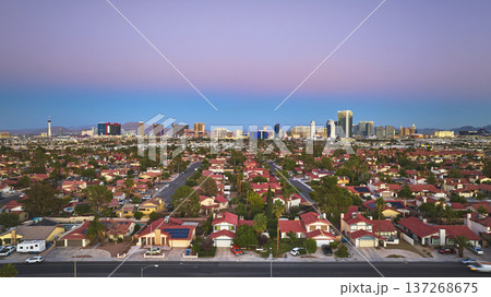 Aerial Las Vegas Nevada Suburbs and The Strip at Golden Hour Aerial Las Vegas Nevada Suburbs and The Strip at Golden Hour 137268675
