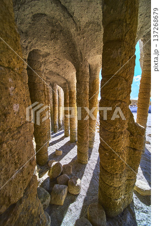 Crowley Lake Stone Columns Natural Arches and Sunlight Shadows Eastern Sierra 137268679