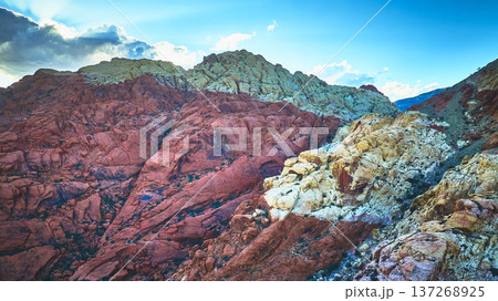 Aerial Red Rock Canyon Dramatic Sandstone Formations and Sunlit Nevada Landscape Aerial Red Rock Canyon Dramatic Sandstone Formations and Sunlit Nevada Landscape 137268925
