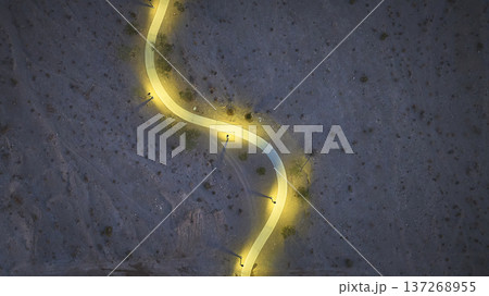 Aerial Illuminated Walking Path at Blue Hour Lone Mountain Park Las Vegas 137268955