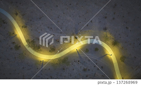 Aerial Blue Hour Walking Path Lights in Nevada Desert Park Near Lone Mountain Aerial Blue Hour Walking Path Lights in Nevada Desert Park Near Lone Mountain 137268969