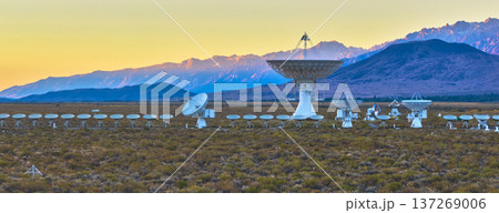 Aerial Owens Valley Radio Observatory Array and Sierra Nevada Mountains at Sunrise Aerial Owens Valley Radio Observatory Array and Sierra Nevada Mountains at Sunrise 137269006