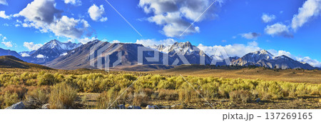 Eastern Sierra Mountain Panorama with Snow Owens Valley Sage and Dramatic Blue Sky 137269165