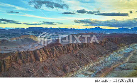 Aerial Lava Butte Desert Ridge and Las Vegas Skyline at Sunset 137269291