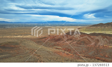 Aerial Las Vegas Skyline Red Rock Desert and Storm Clouds Nevada 137269313
